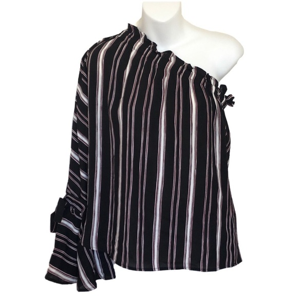 Bishop + Young Blue Stripe Asymmetrical Ruffle Top - Picture 2 of 8